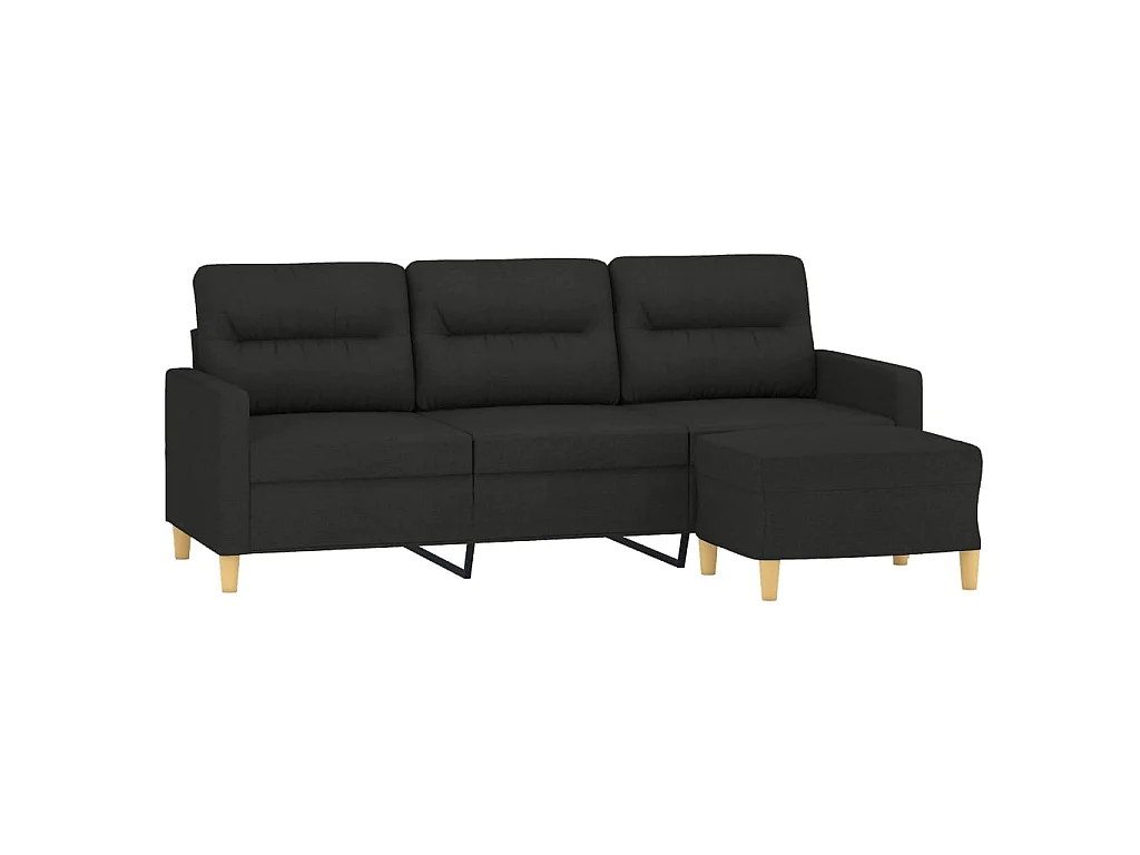 Canapé d'angle 3 places avec repose pieds en tissu noir