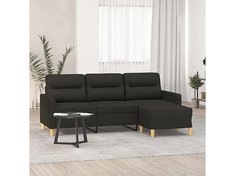 Canapé à 3 places avec repose-pieds Noir 180 cm Tissu
