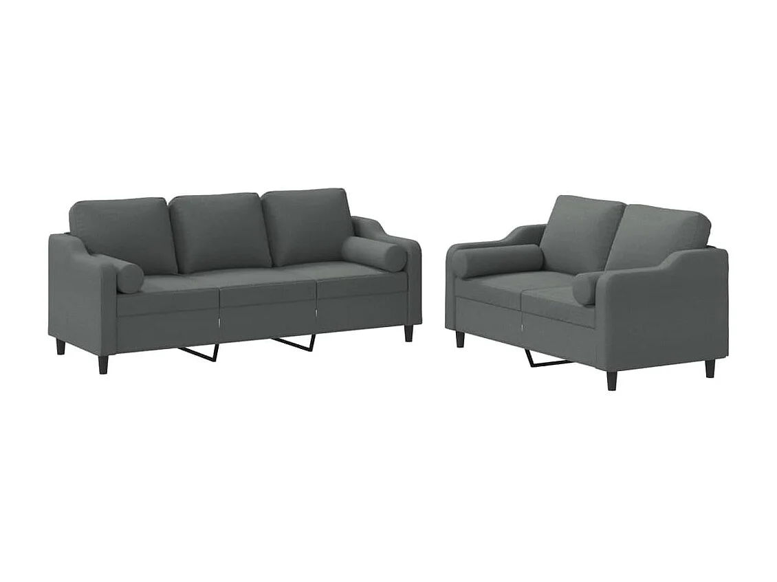 Ensemble de canapés 2 pcs coussins gris foncé tissu