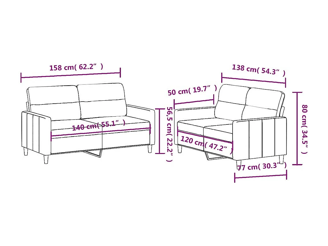 2-teiliges Sofaset mit Kissen, Taupe-Stoff