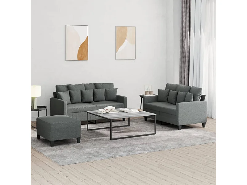 Ensemble de canapés 3 pcs avec coussins Gris foncé Tissu