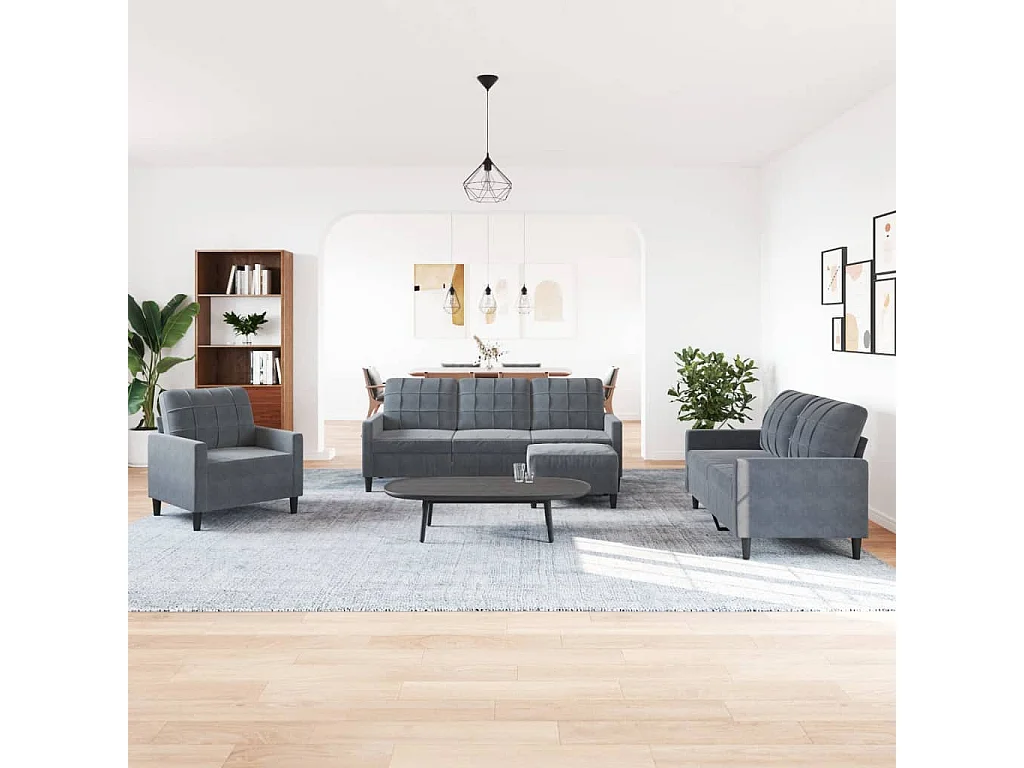 Conjunto de sofá de 4 piezas con cojines Terciopelo Gris Oscuro