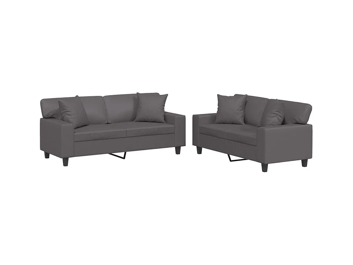 Ensemble de canapés 2 pcs avec coussins gris similicuir