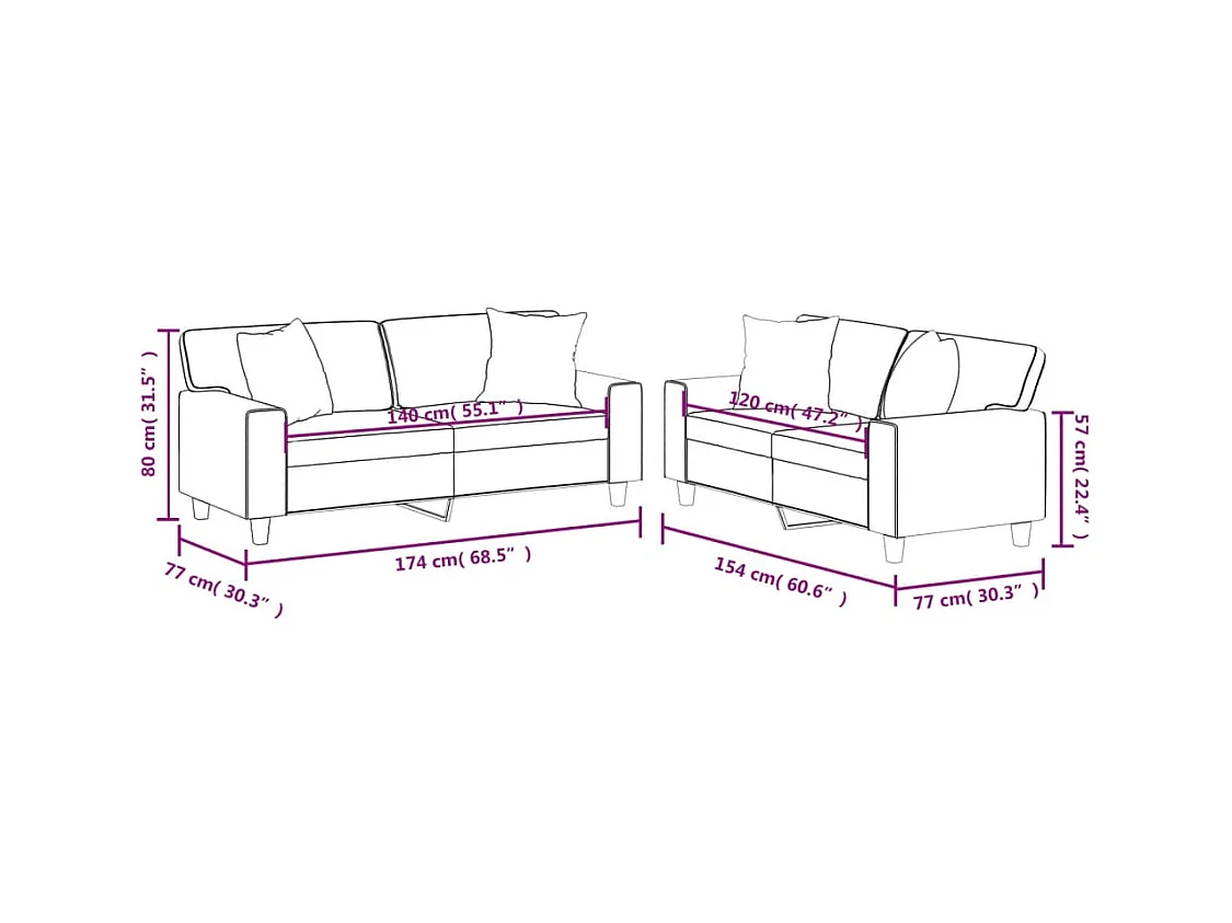 Ensemble de canapés 2 pcs avec coussins gris similicuir