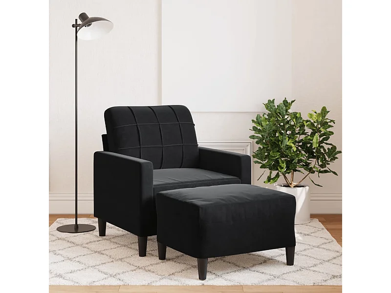 Sillón con reposapiés Terciopelo Negro 60 cm