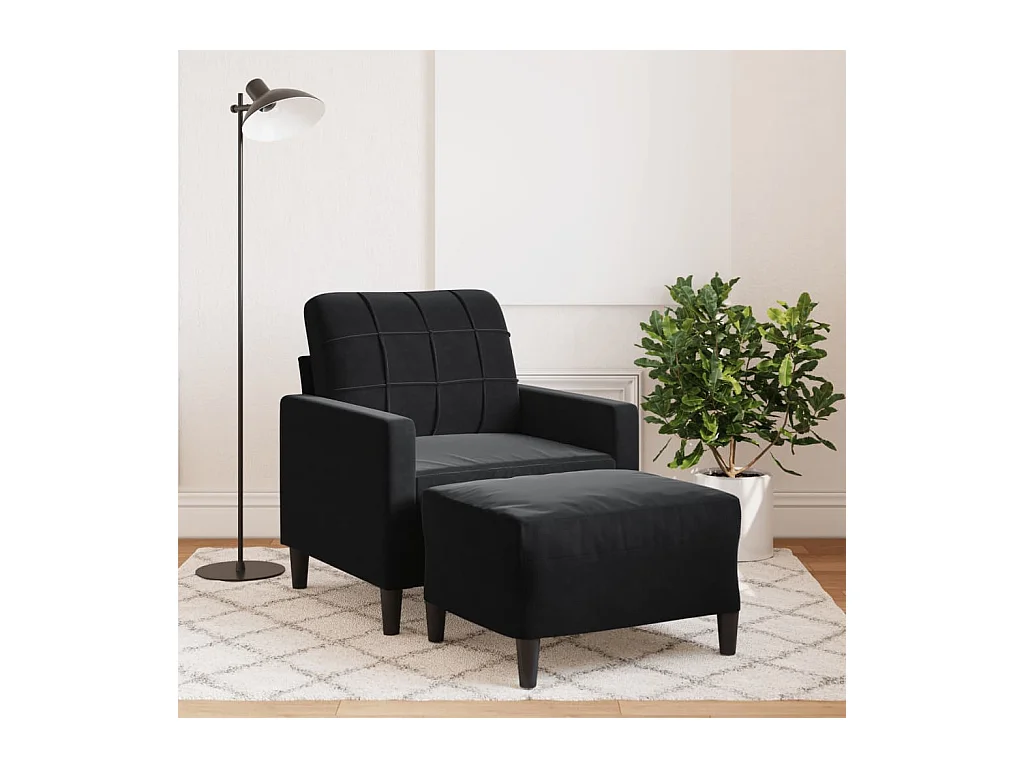 Sillón con reposapiés Terciopelo Negro 60 cm