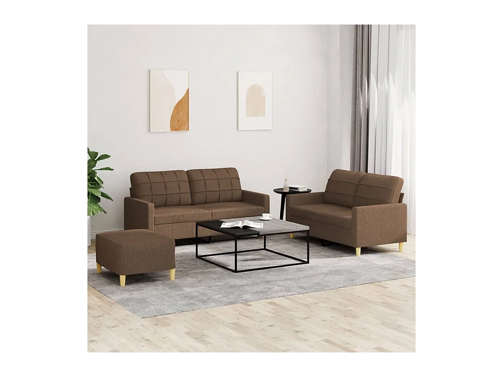 3-teiliges Sofaset mit Kissen, Stoff Braun