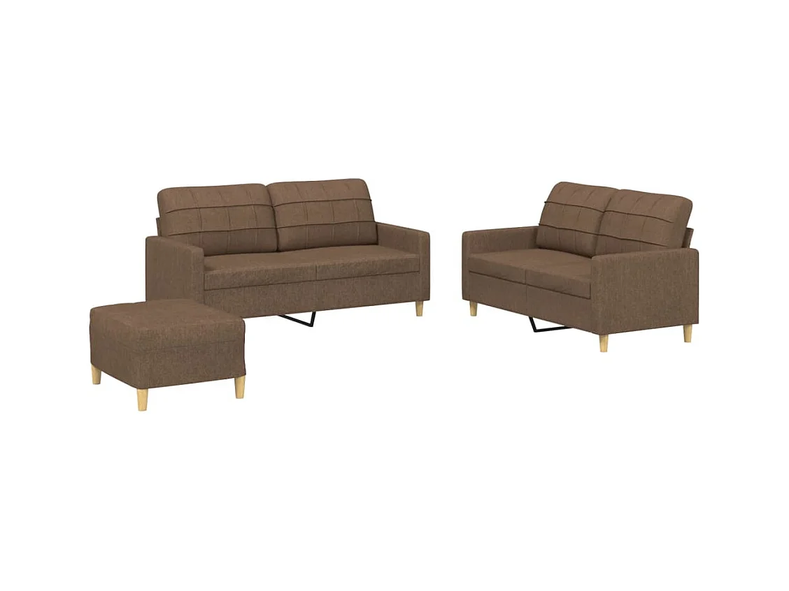 3-teiliges Sofaset mit Kissen, Stoff Braun