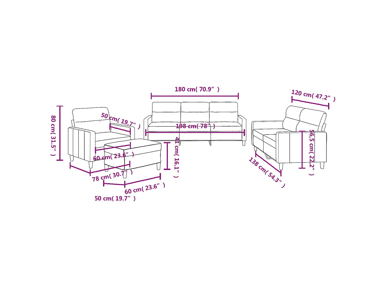 Conjunto de sofá de 4 piezas con cojines en tela color topo