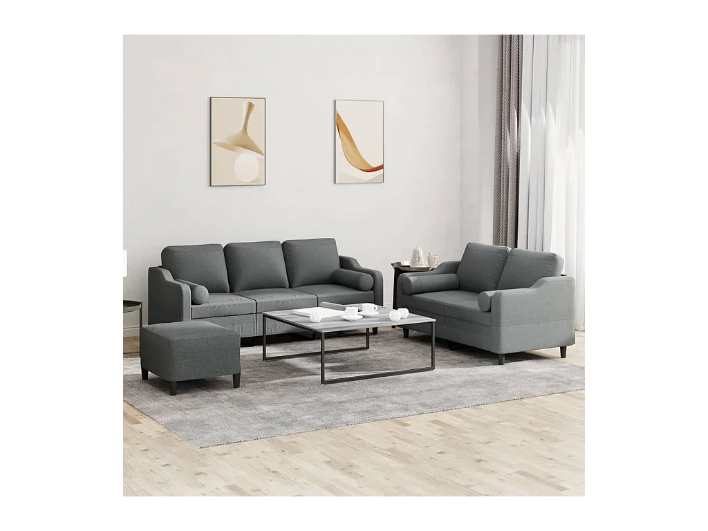 Ensemble de canapés 3 pcs coussins gris foncé tissu