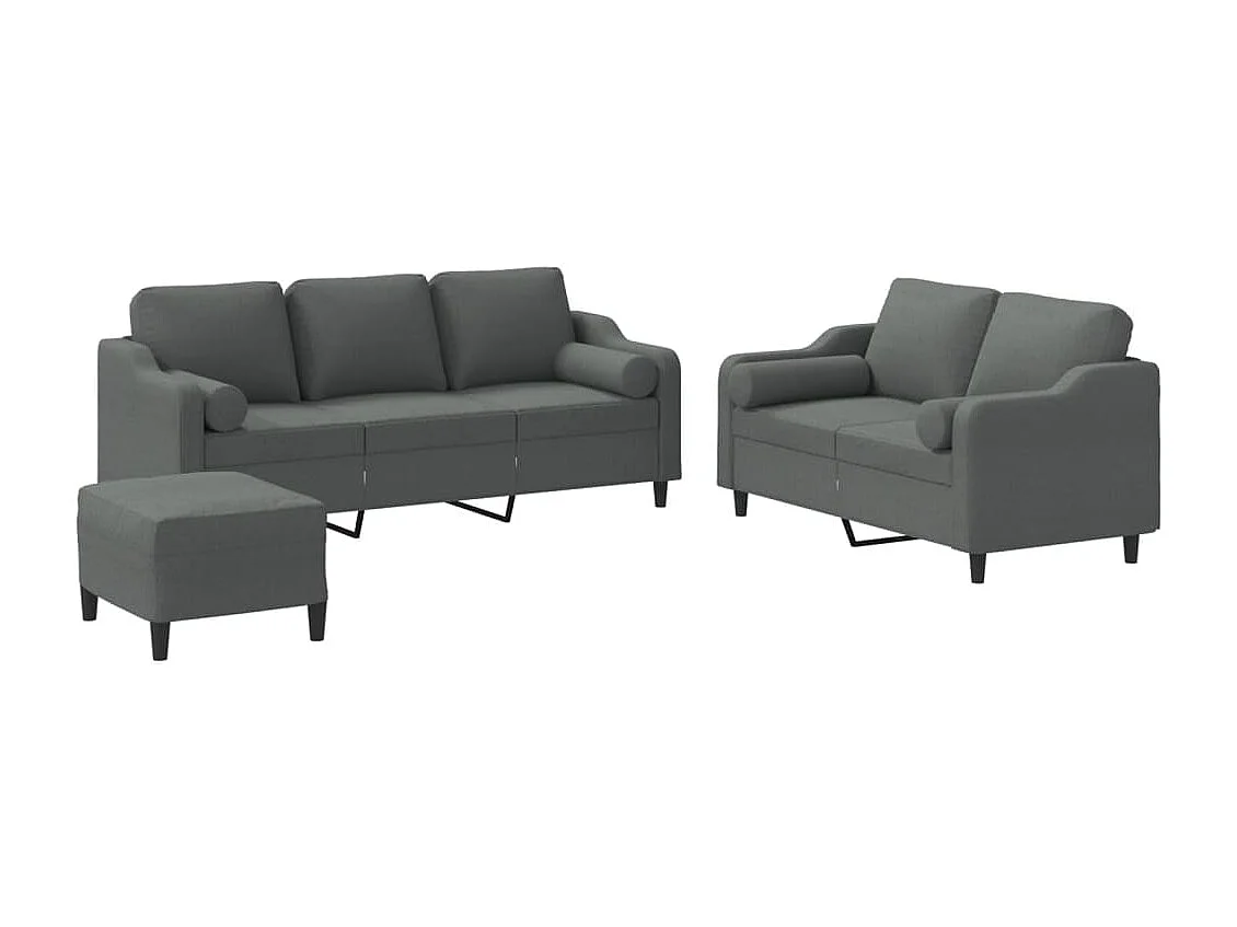 Conjunto de sofá de 3 piezas con cojines de tela gris oscuro