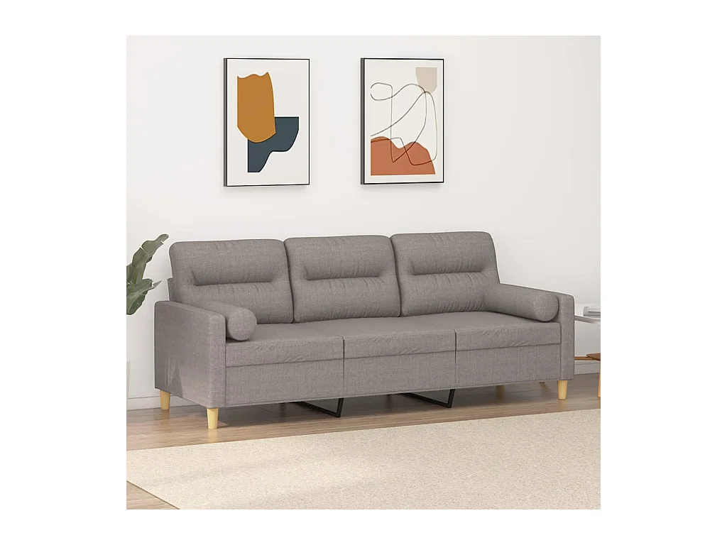 Divano 3 posti con cuscini decorativi in tessuto color tortora da 180 cm