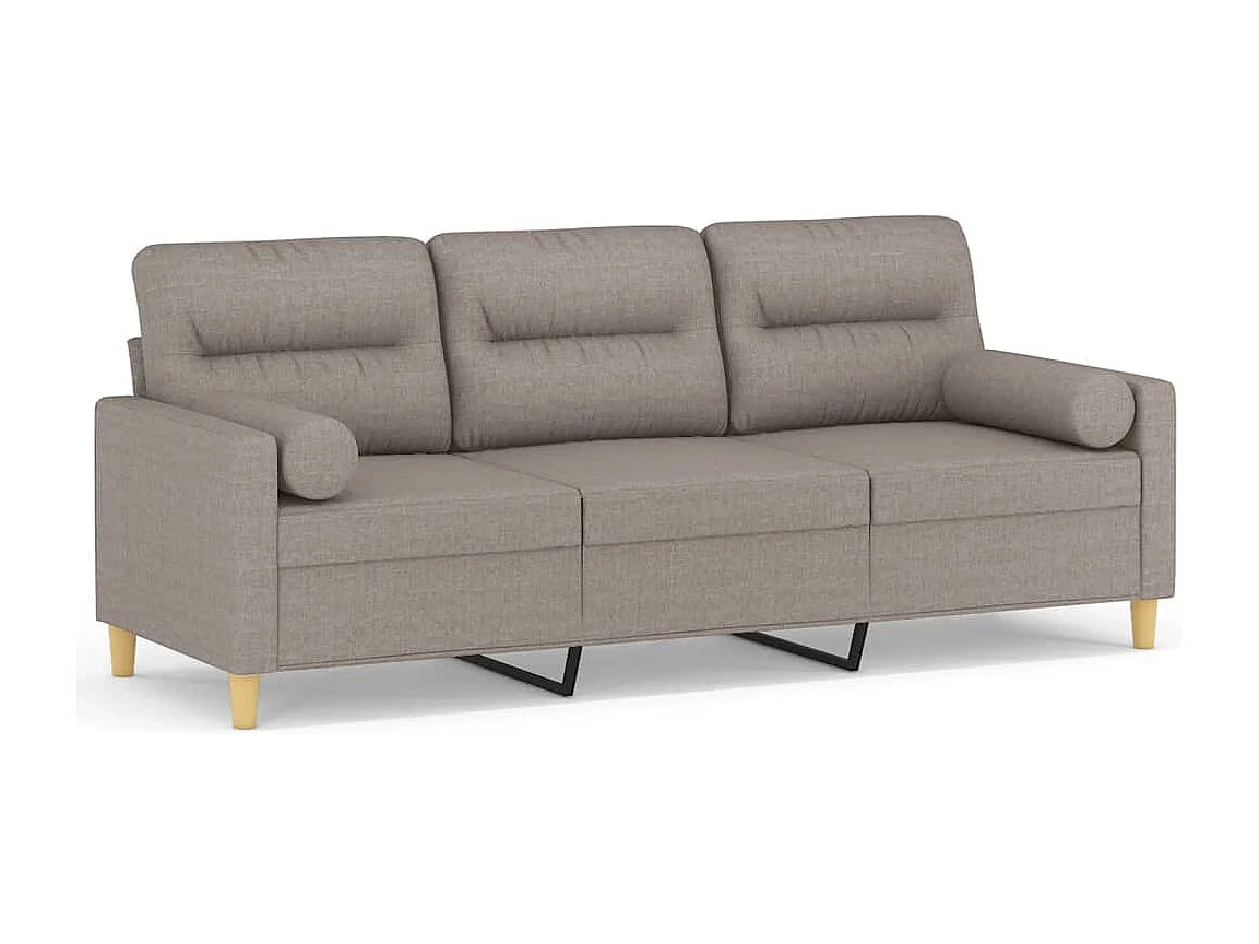 Divano 3 posti con cuscini decorativi in tessuto color tortora da 180 cm