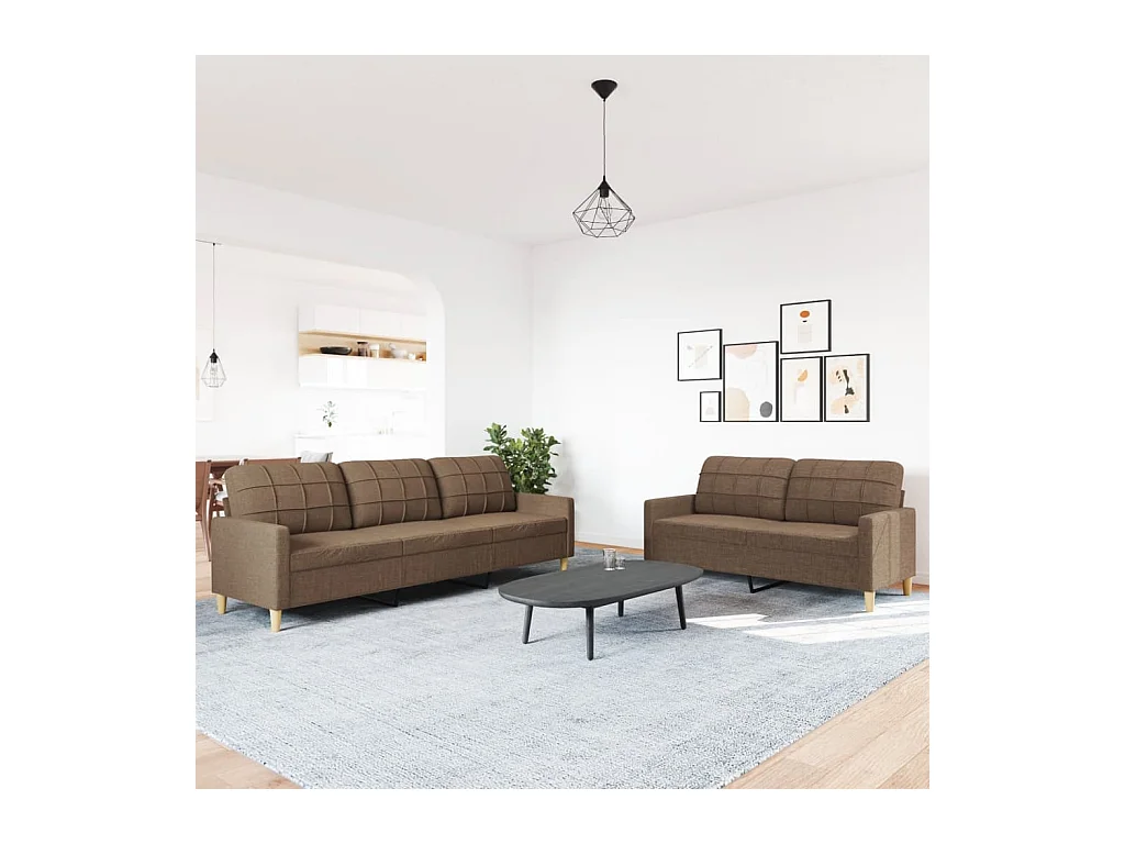 2-teiliges Sofaset aus braunem Stoff