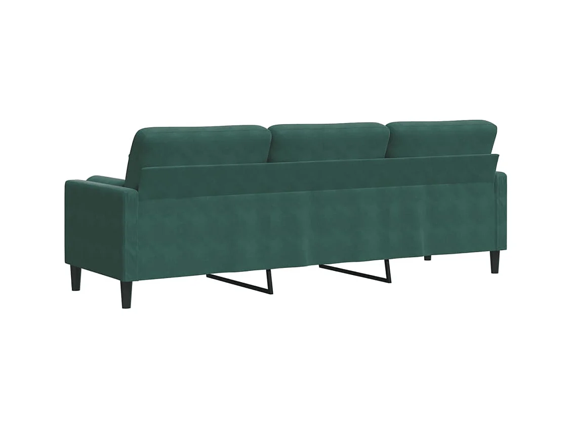 Sofá de 3 plazas con cojines verde oscuro de terciopelo de 210 cm.
