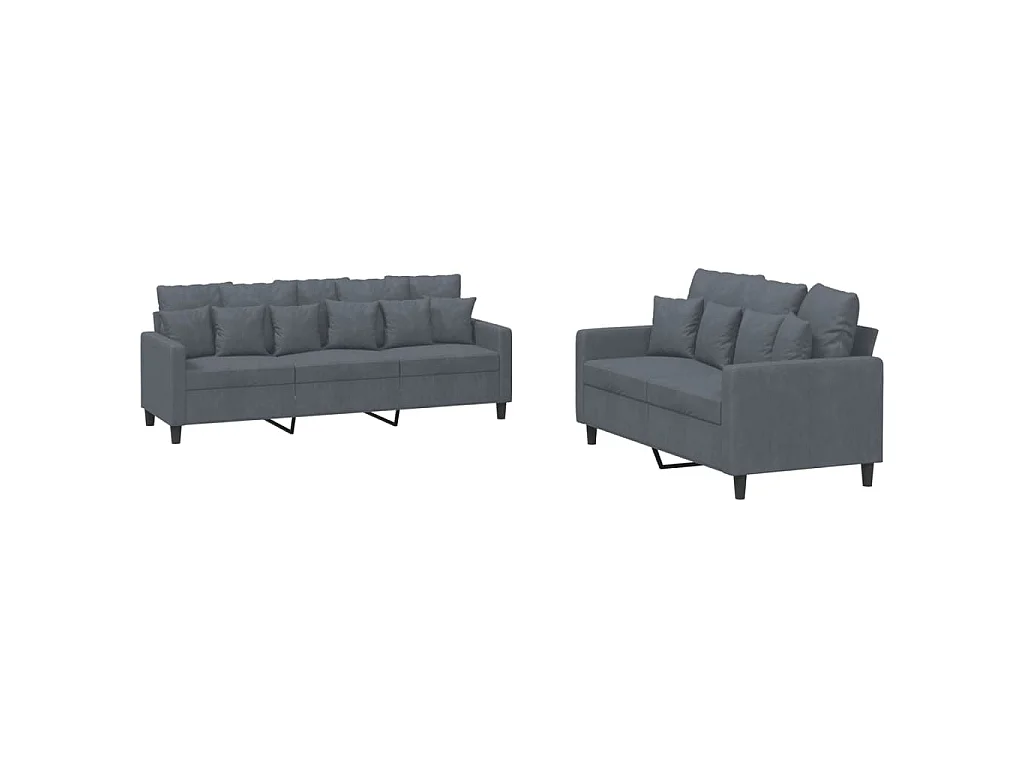 2-teiliges Sofaset mit Kissen, dunkelgrauer Samt