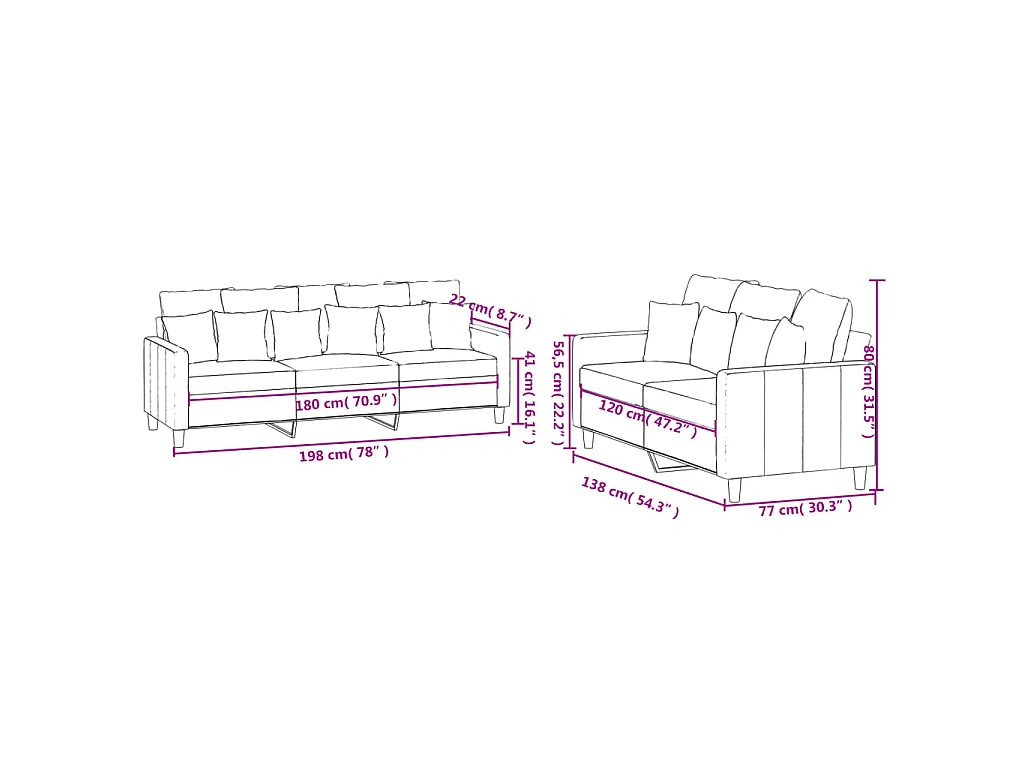 2-teiliges Sofaset mit Kissen, dunkelgrauer Samt