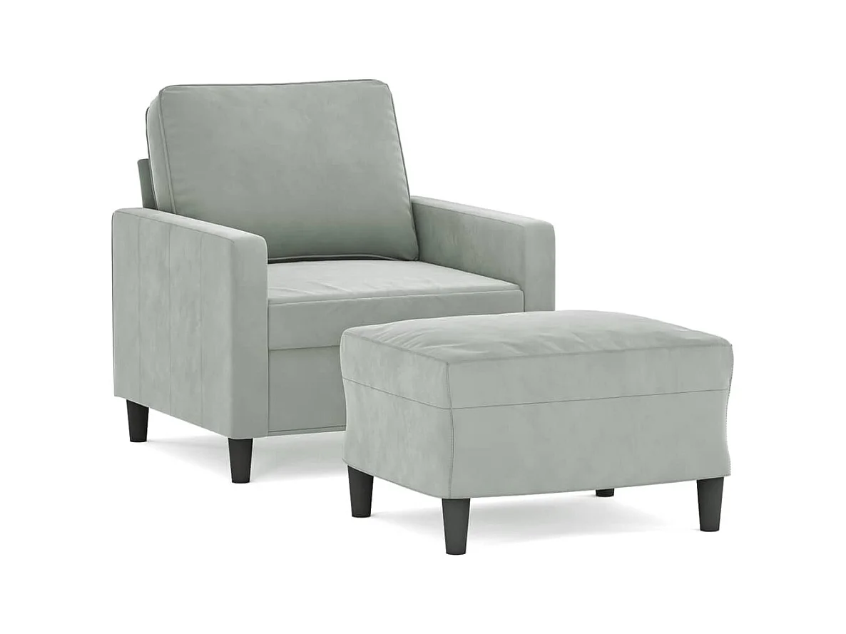 Fauteuil met voetenbankje Lichtgrijs 60 cm Fluweel