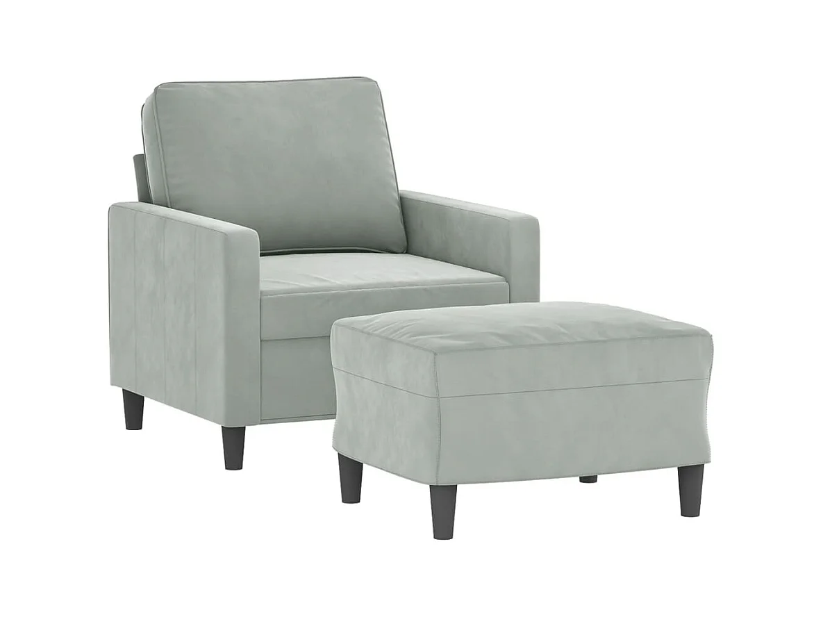 Fauteuil met voetenbankje Lichtgrijs 60 cm Fluweel