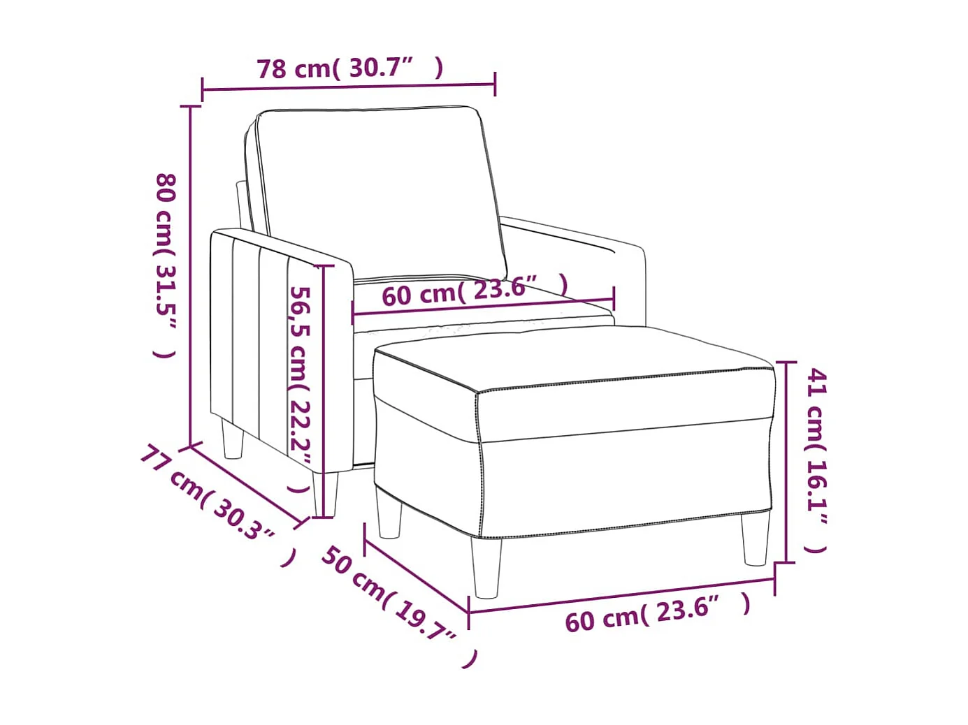 Fauteuil met voetenbankje Lichtgrijs 60 cm Fluweel