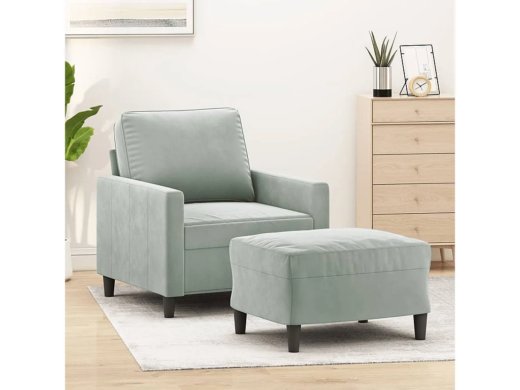 Sillón con reposapiés Gris claro 60 cm Terciopelo