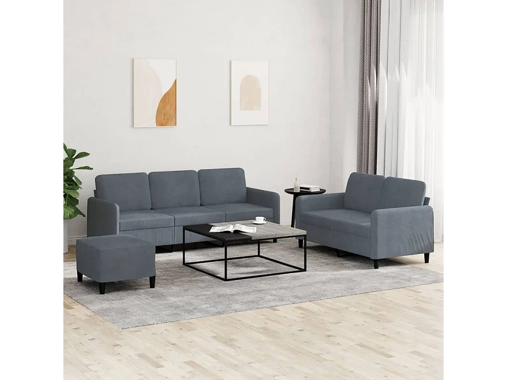 3-teiliges Sofaset aus dunkelgrauem Samt