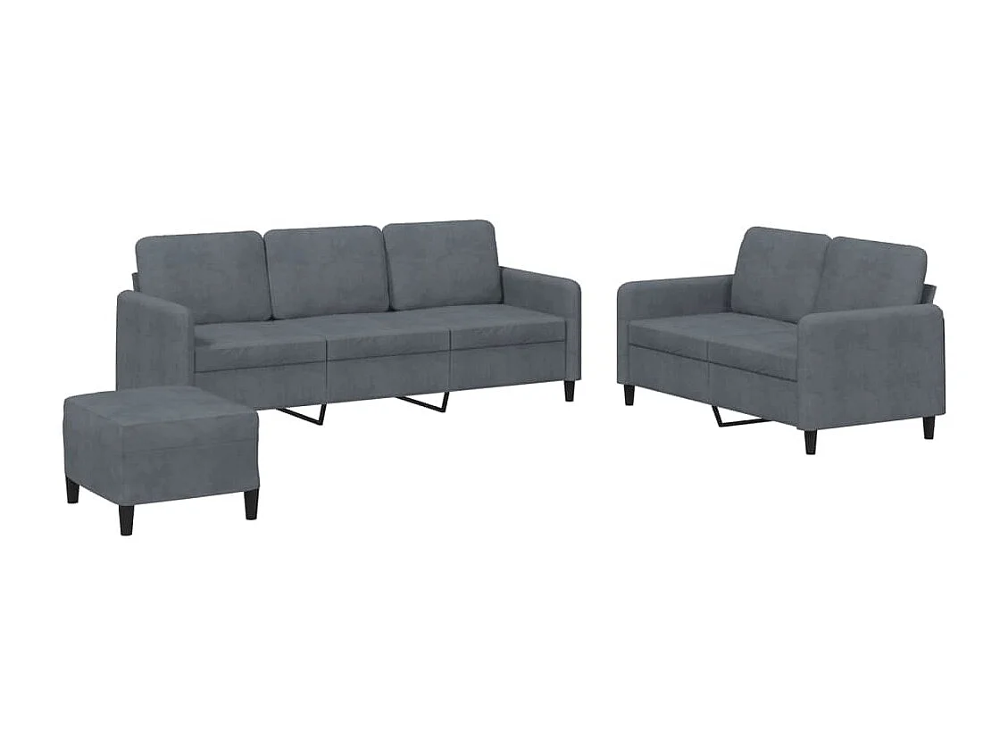 3-teiliges Sofaset aus dunkelgrauem Samt