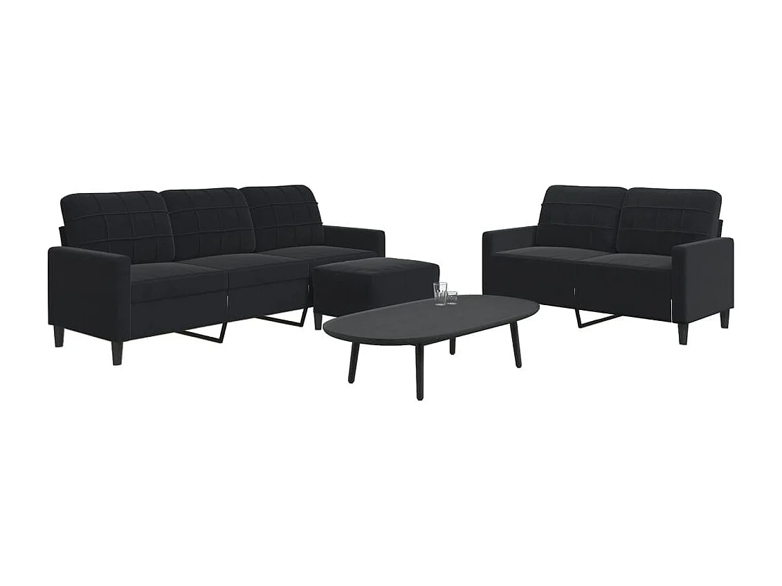 Conjunto de sofá de 3 piezas con cojines Terciopelo Negro