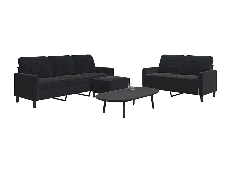 Conjunto de sofá de 3 piezas con cojines Terciopelo Negro