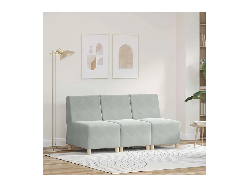 Divano componibile senza braccioli 3 pezzi grigio chiaro