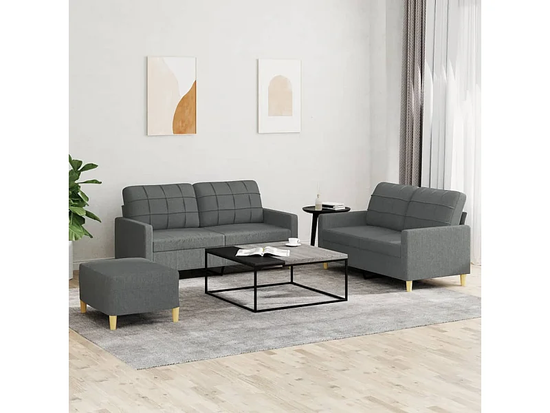 3-teiliges Sofaset mit Kissen, dunkelgrauer Stoff