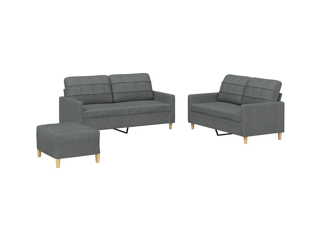 3-teiliges Sofaset mit Kissen, dunkelgrauer Stoff