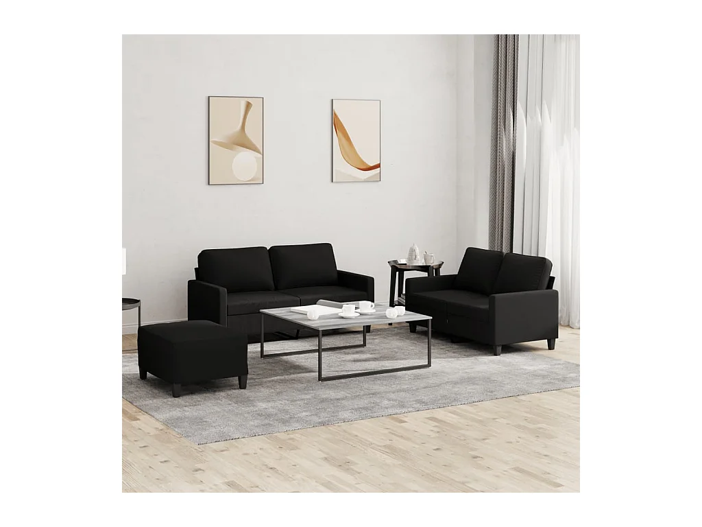 Set di divani 3 pezzi con cuscini in tessuto nero