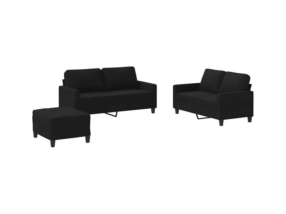 Set di divani 3 pezzi con cuscini in tessuto nero