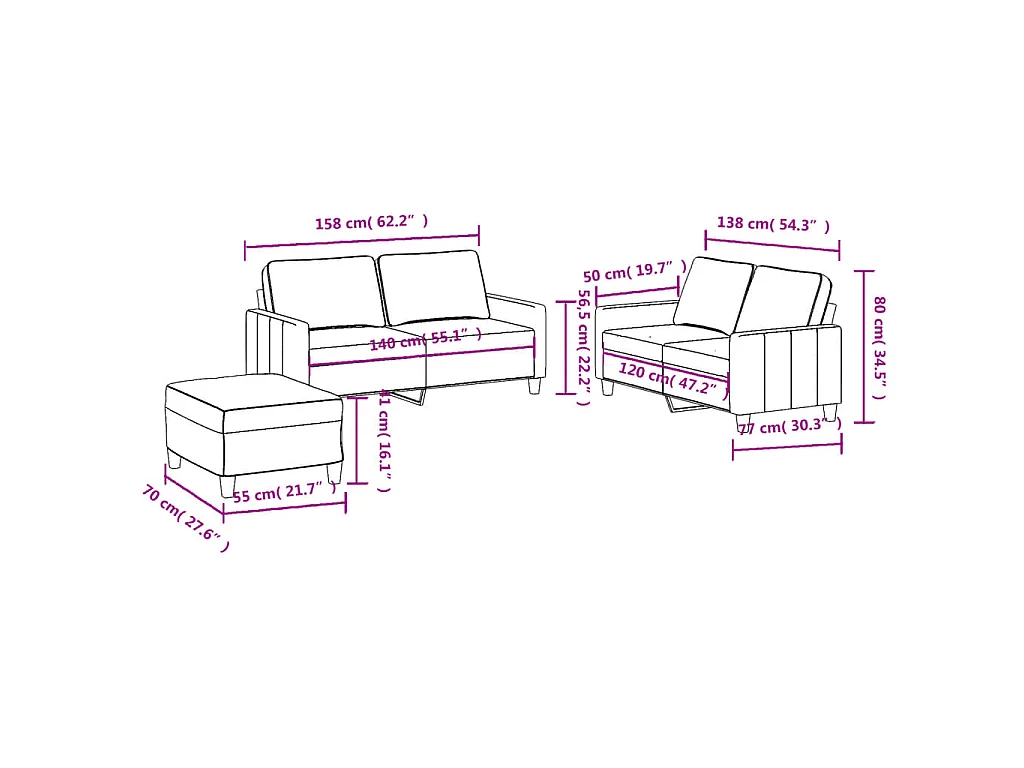 Ensemble de canapés 3 pcs avec coussins Noir Tissu