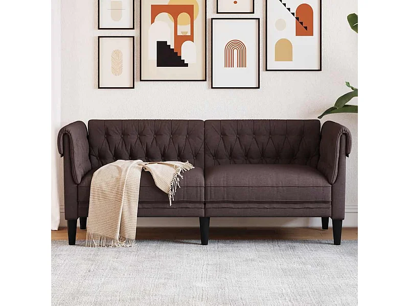 Chesterfield 2-zitsbank in donkerbruine stof