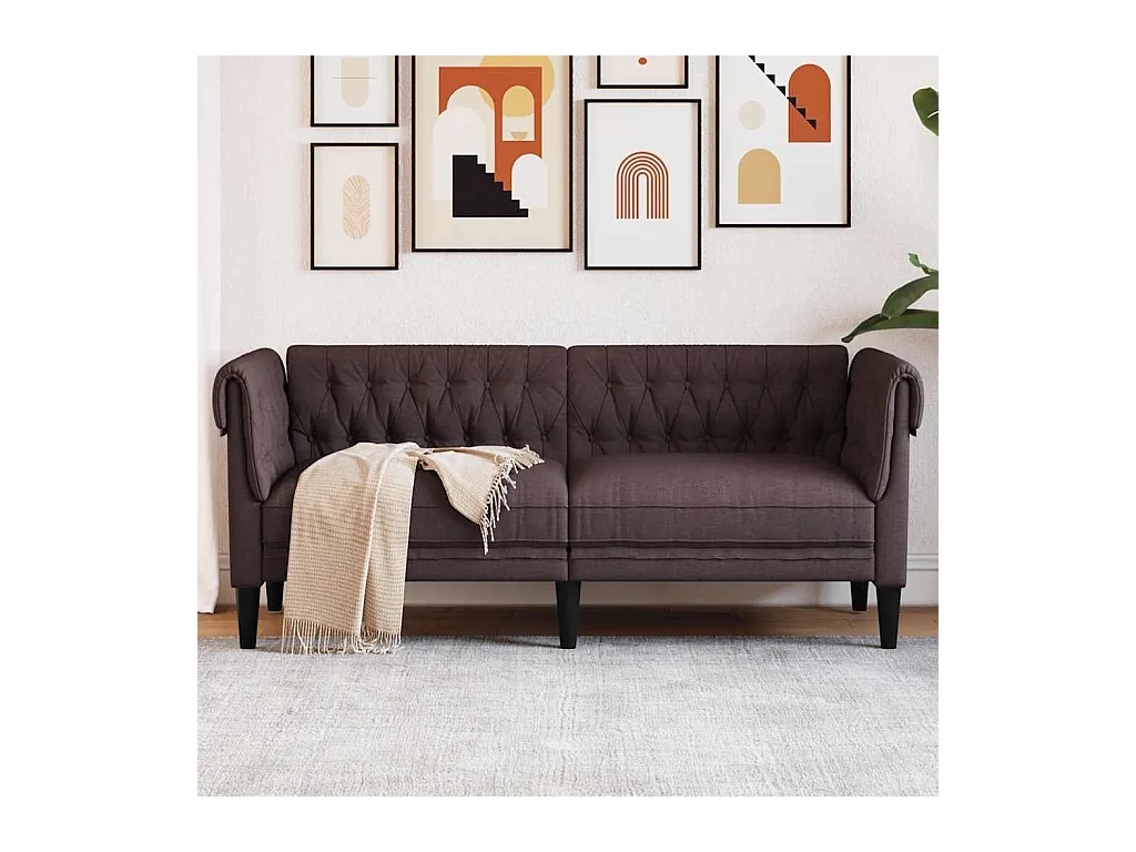 Chesterfield 2-Sitzer-Sofa aus dunkelbraunem Stoff