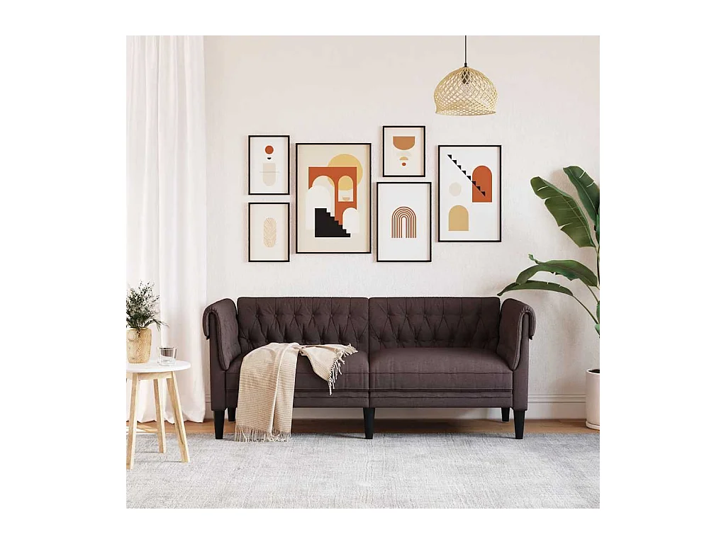 Chesterfield 2-Sitzer-Sofa aus dunkelbraunem Stoff
