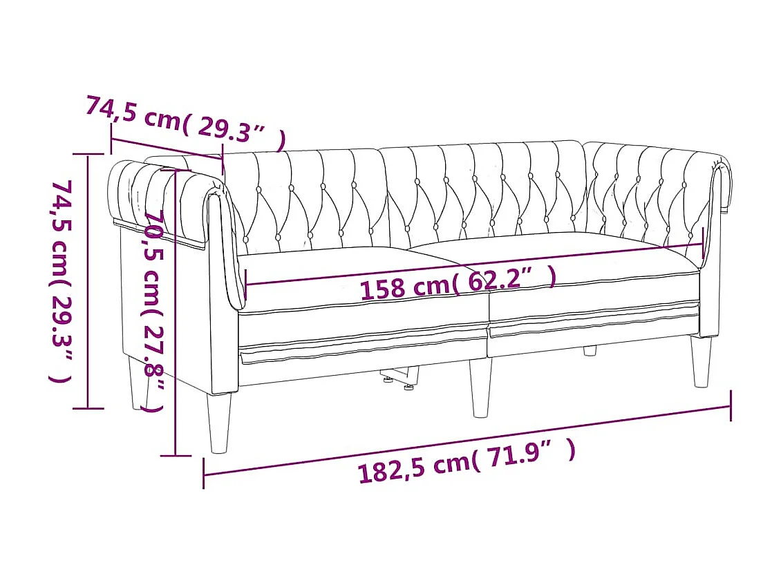 Chesterfield 2-Sitzer-Sofa aus dunkelbraunem Stoff
