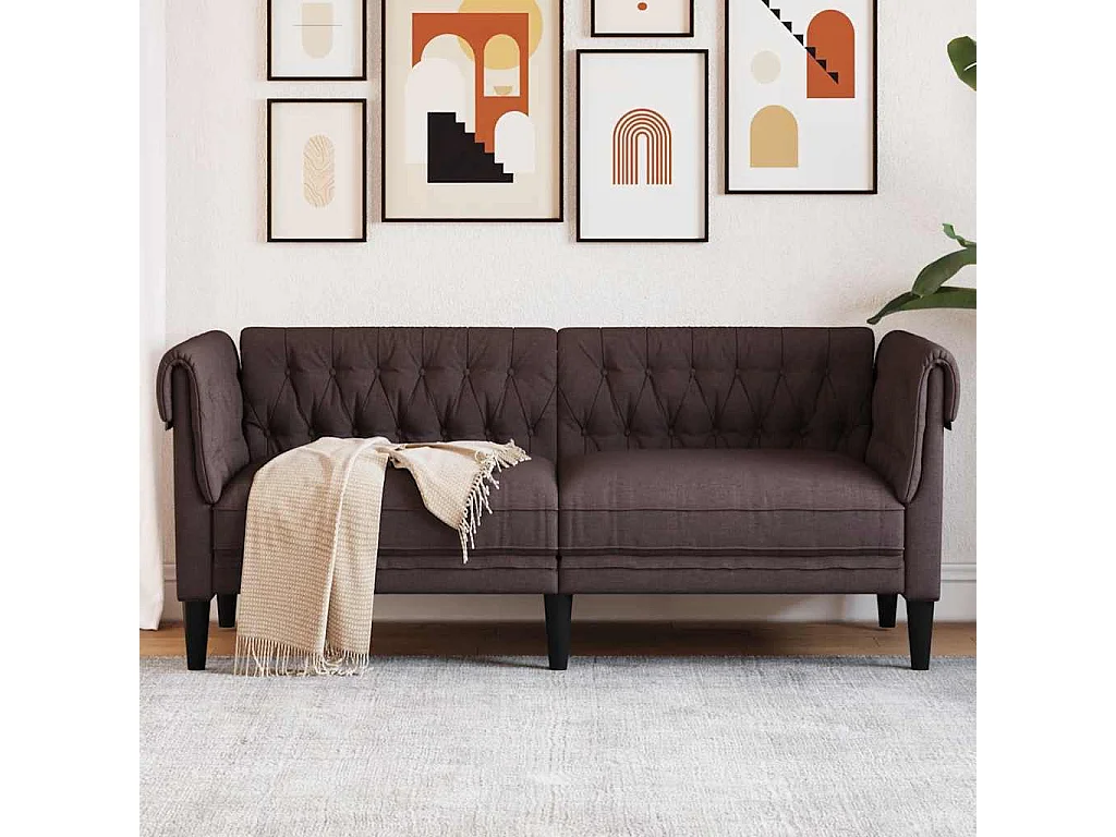 Sofá Chesterfield de 2 plazas en tela marrón oscuro