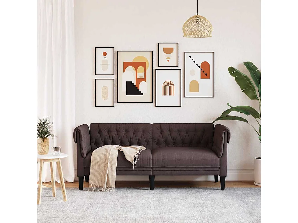 Sofá Chesterfield de 2 plazas en tela marrón oscuro