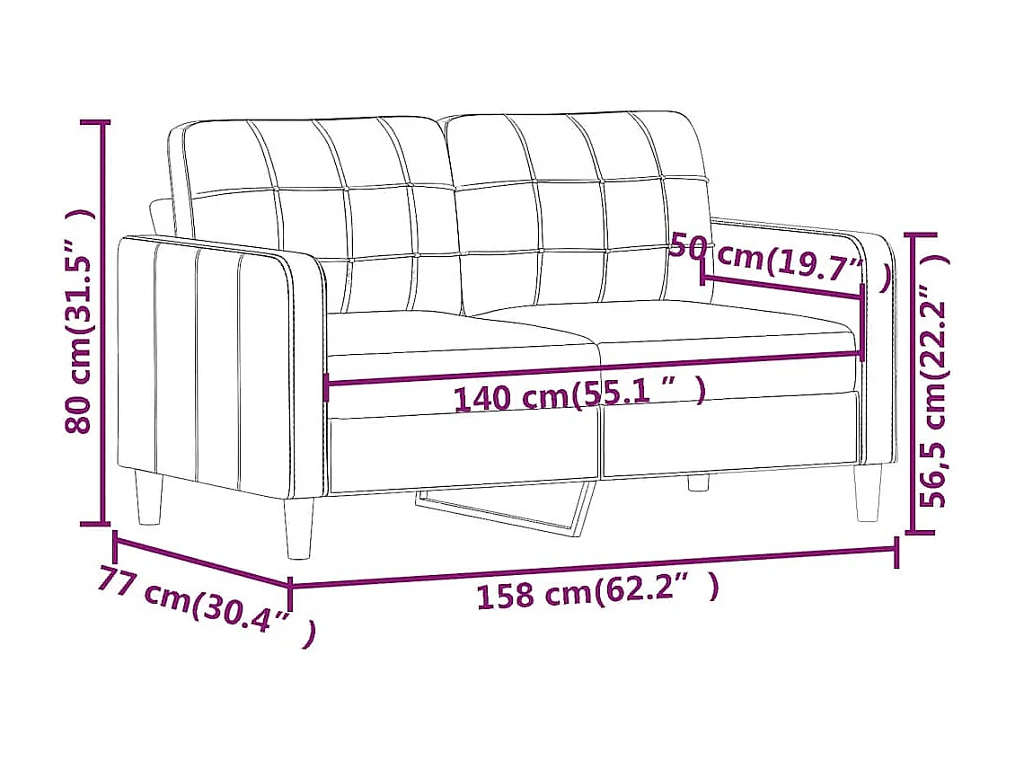 2-zitsbank Bordeauxrood 140 cm Stof