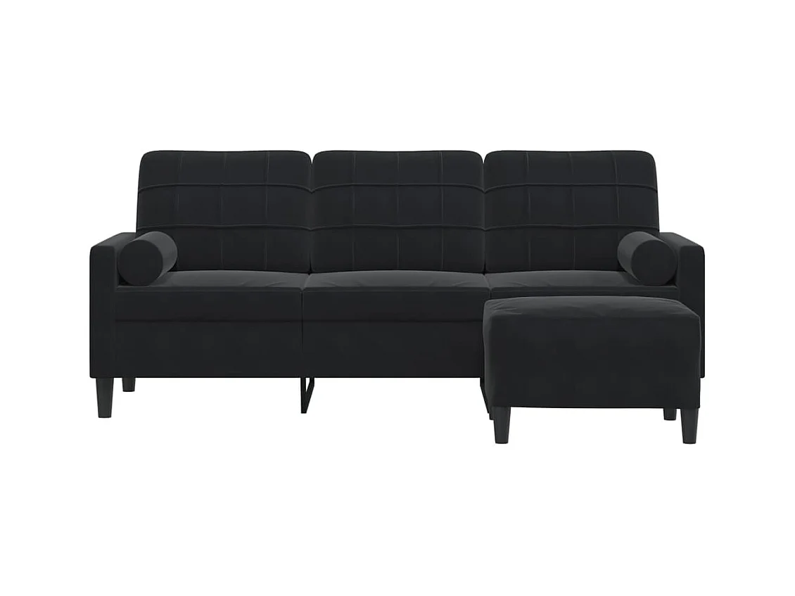 Sofá 3 plazas con reposapiés Terciopelo Negro 180 cm