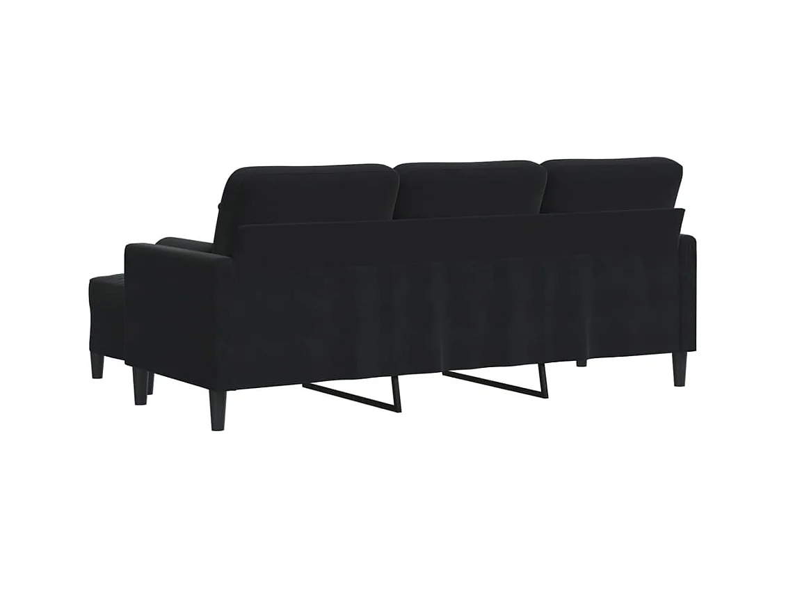 Sofá 3 plazas con reposapiés Terciopelo Negro 180 cm