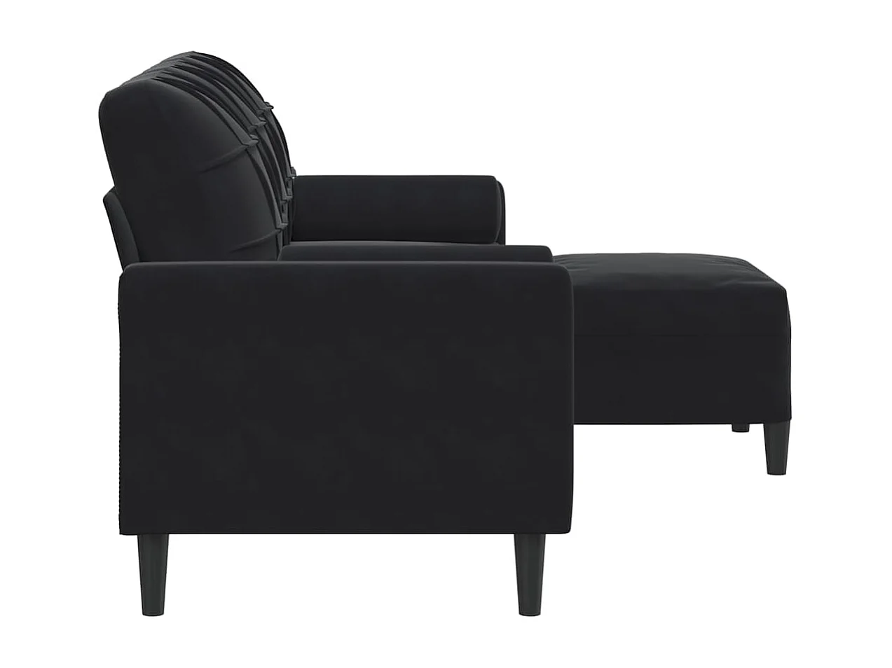 Sofá 3 plazas con reposapiés Terciopelo Negro 180 cm