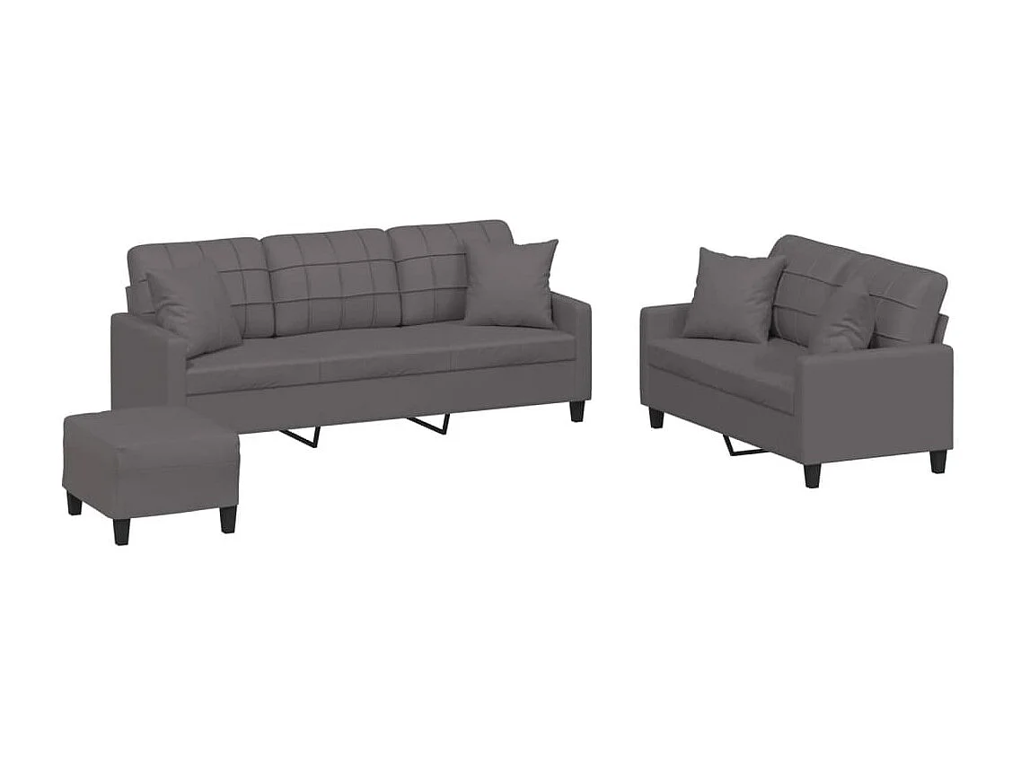 Conjunto de sofá de 3 piezas con cojines de piel sintética gris