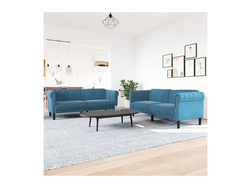 2-teiliges Sofaset aus blauem Samt