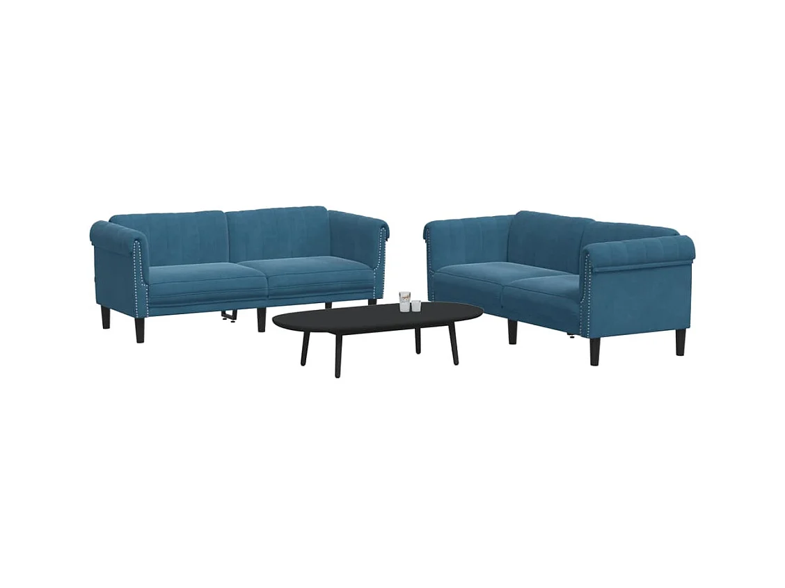2-teiliges Sofaset aus blauem Samt
