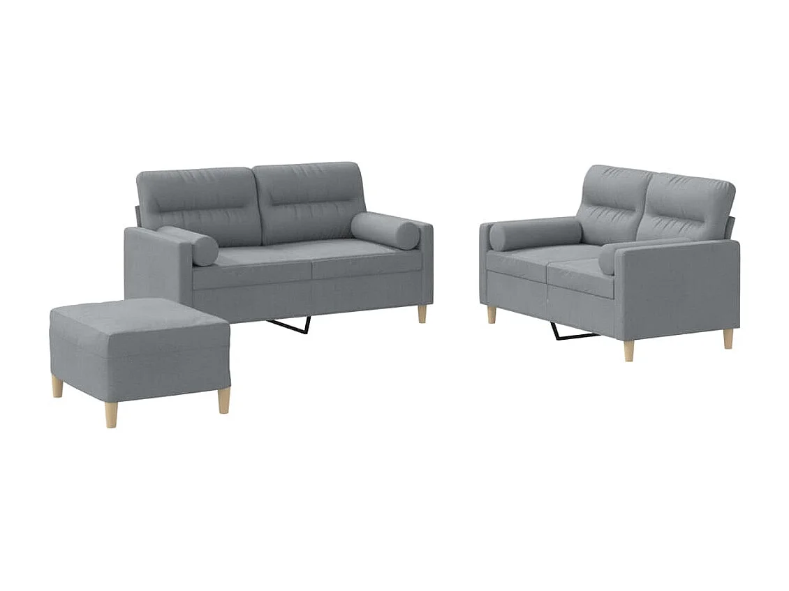 Set di divani 3 pezzi con cuscini in tessuto grigio chiaro