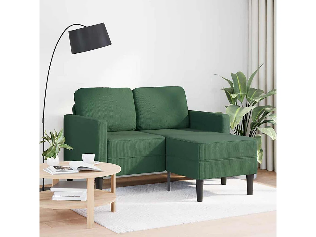 2-zitsbank met L-vormige chaise longue in donkergroen 125 cm linnen